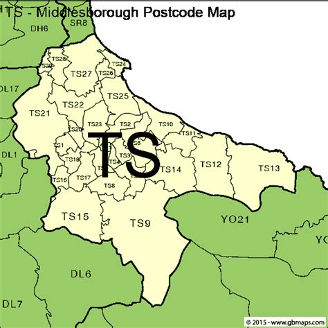 Teeside Ts Postcode Wall Map