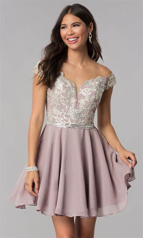 Discover more latest collections of dresses at stylewe.com. Off-Shoulder Short Chiffon Homecoming Dress - PromGirl