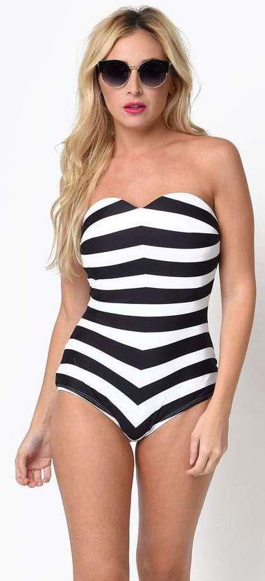 omg i love this black and white striped one piece swim suit it s even strapless which is
