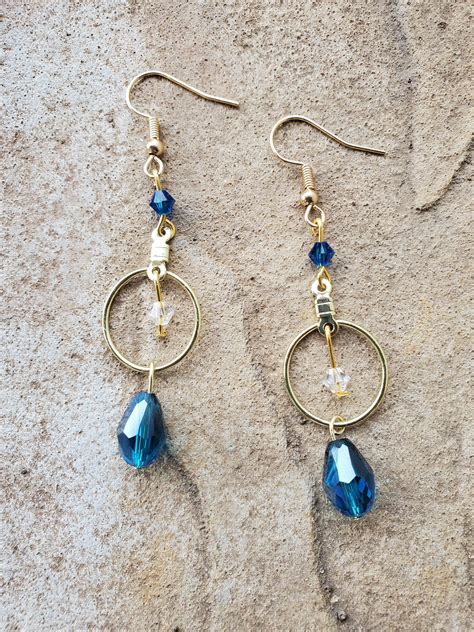 Blue Crystal Dangle Earrings Etsy