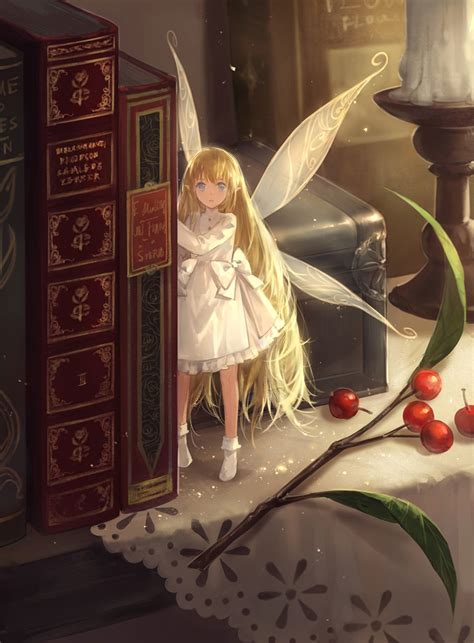 Cute Fantasy Anime Girl Fairy Wing Magic Book Blonde Dress Wallpapers Hd Desktop And