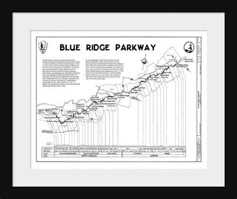 The Blue Ridge Parkway Map In Black And White With An Information Panel