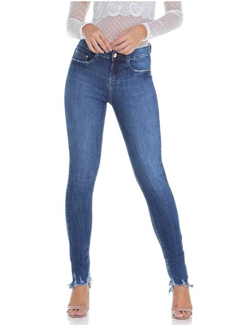 Calça Jeans Feminina Skinny Com Puídos Denim Zero Dz2932