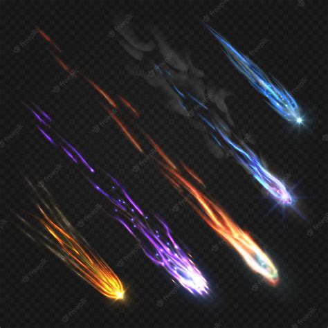 Premium Vector Meteors Comets And Fireballs With Fire Trails Isolated