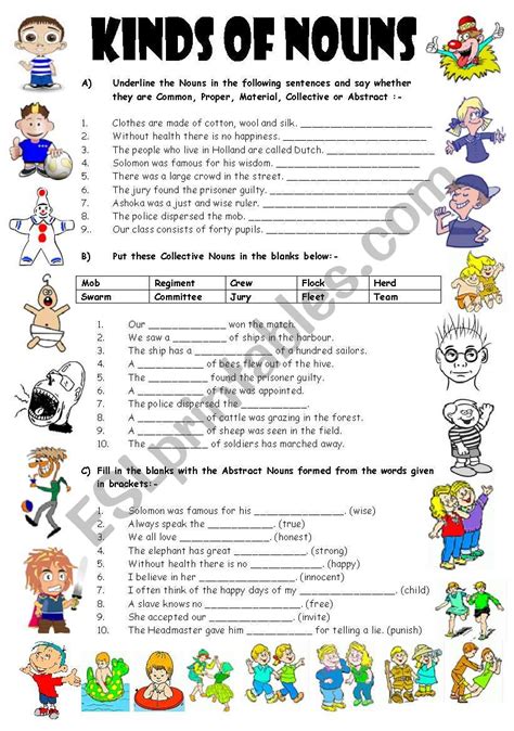 Exercises On Types Of Nouns 4 Pages Editable With Key Esl