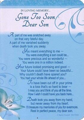 Grave Card Gone Too Soon Dear Son Sentimental Memory Verse Message Memorial Poem Ebay