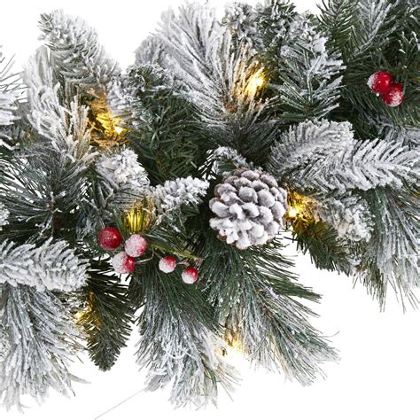 6ft Pre Lit Flocked Mixed Pine Artificial Christmas Garland With Led