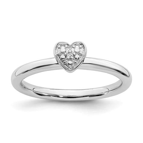 Aa Jewels Solid 925 Sterling Silver Stackable Diamond Heart Ring