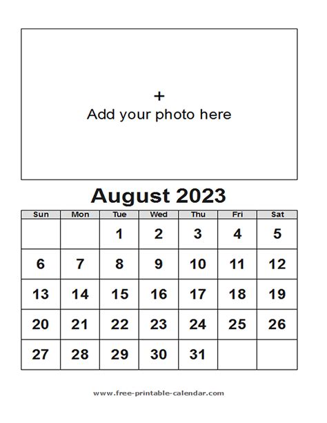 August Calendar 2023 Free Printable