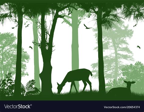 Forest Wildlife Poster Deers Silhouettes On White Vector Image