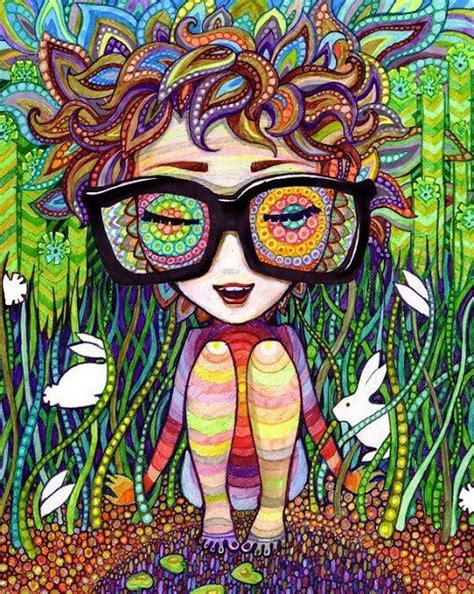 ☯☮ॐ American Hippie Bohemian Psychedelic Art ~ Whimsical Girl Doodle