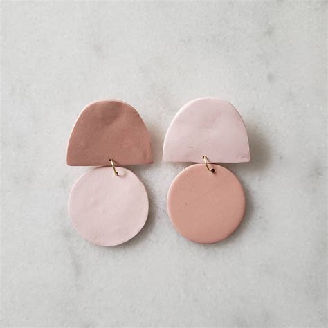 Hanging Disc Earrings In Dusty Rose Pink Statement Earring Etsy