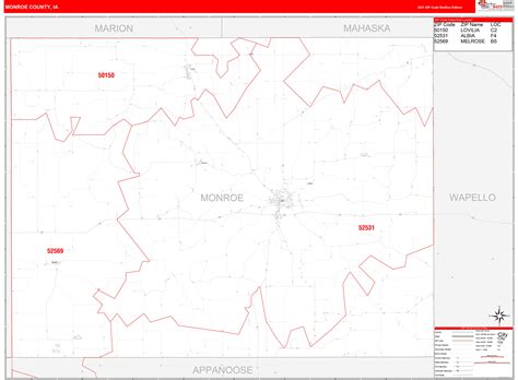 Monroe County Ia Zip Code Wall Map Red Line Style By Marketmaps