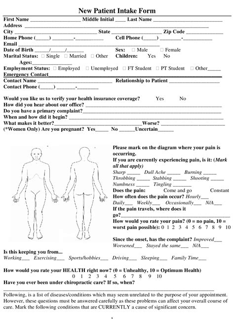 Chiropractic New Patient Intake Form Download Printable Pdf