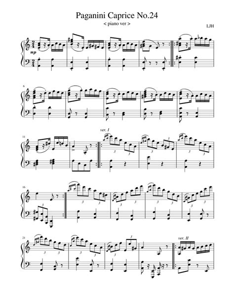 Paganini Caprice No24 Sheet Music For Piano Solo