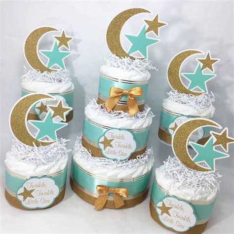 Diaper Cakes Baby 3 Tier Diaper Cake Twinkle Twinkle Blue And Silver