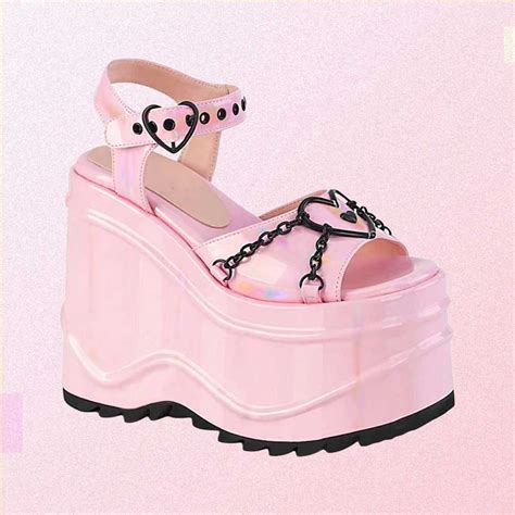 Pink Latex Pastel Goth Aesthetic Platform Sandals With Chains Goth