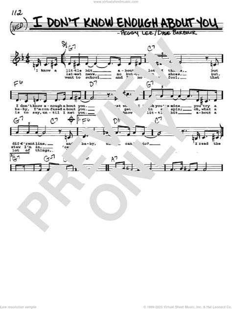 I Dont Know Enough About You Sheet Music Real Book With Lyrics
