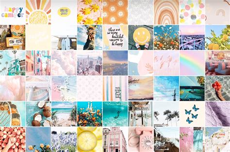 Ready To Print Happy And Bright Pastel Aesthetic Wall Collage Kit Pack
