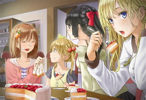 Anime Art Food Eating Cake Berries Frosting Friends