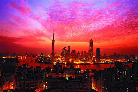 Aerial View Of City Buildings Shanghai Sunset Building Hd Wallpaper