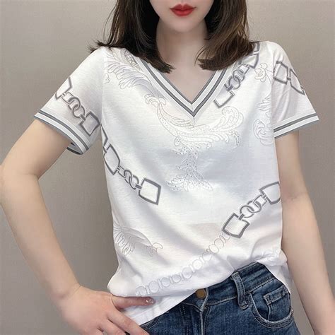 2022 Summer Short Sleeve Cotton T Shirt Korean Style Women Clothes V