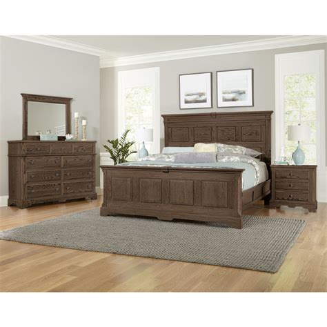 Heritage Cobblestone Oak King Mansion Bed With Decorative Rails Ms By Vaughan