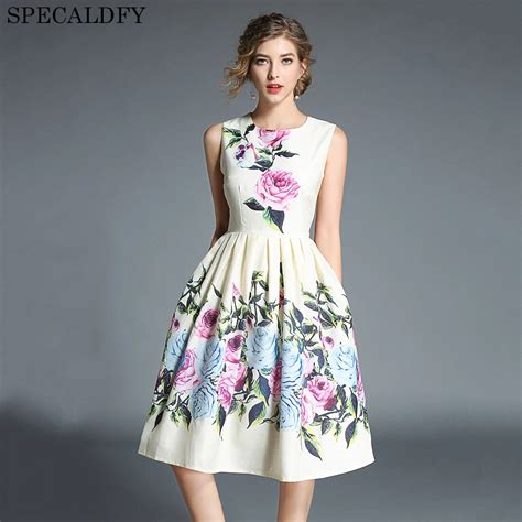 Summer A Line Dresses Womens Floral Print Elegant Midi Dress Sleeveless