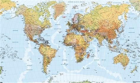 World Political And Topographical Map Updated Vector Illustrator File
