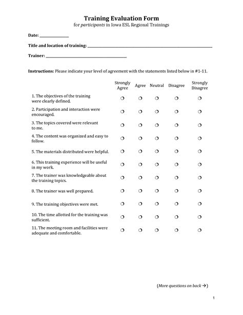 training evaluation form training evaluation form