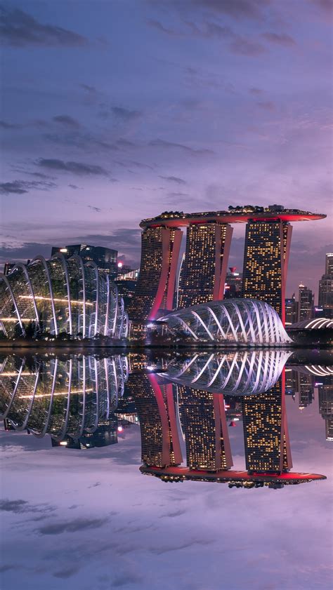 Singapore Reflected In The Water At Sunset Wallpaper Id6575