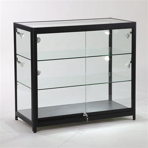 Black Aluminium Glass Counter Showcase Display Cabinet 1000mm W X 500mm D X 900mm H Tss1585