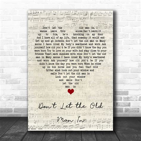 Toby Keith Dont Let The Old Man In Script Heart Song Lyric Wall Art Print