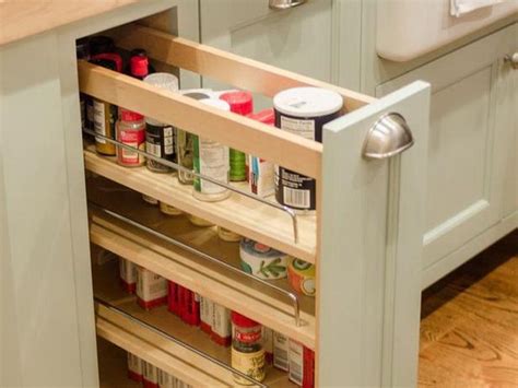 You can keep this spice rack inside your upper kitchen cabinet and just pull it out when you need to. Cabinet & Shelving : Cabinet Pull Out Spice Rack ...