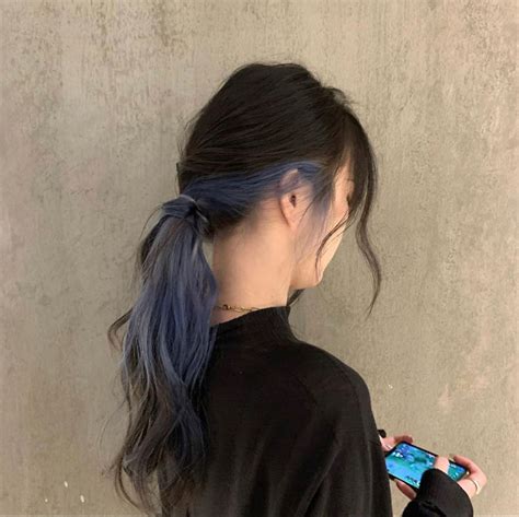 Split Half Black And Blue Dyed Hair Hair Color Streaks Hair Color Underneath Hidden Hair Color