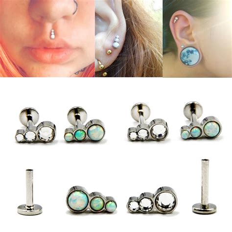 Body Jewelry Opal Lip Bar Labret Rings Internally Threaded Ear Tragus