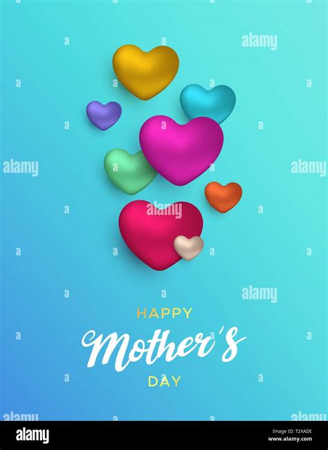 Happy Mothers Day Card Illustration For Moms Love Realistic 3d Heart