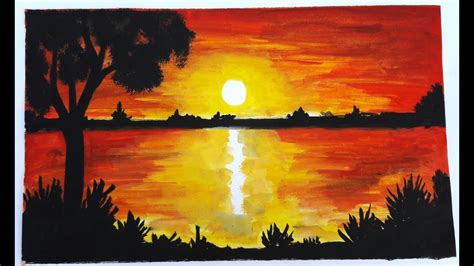 How To Draw Easily Sunset Or Sunrise Picture Youtube