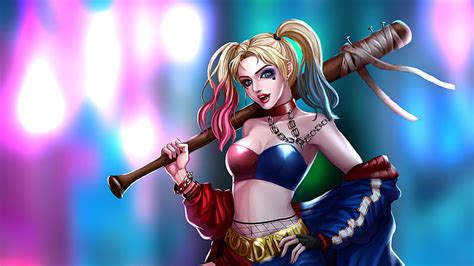 Comics Harley Quinn Baseball Bat Blonde Blue Eyes Dc Comics Girl Twintails Hd Wallpaper