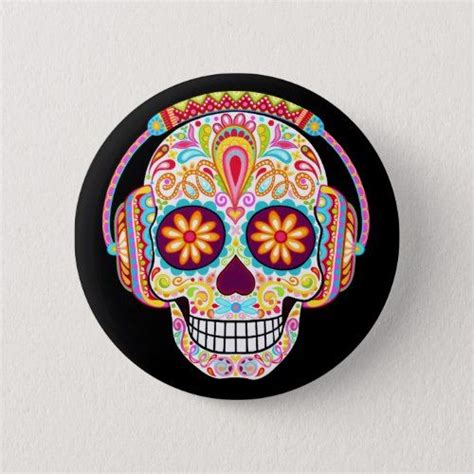 Sugar Skull Button Day Of The Dead Skull Pin Mexico Day Of The Dead