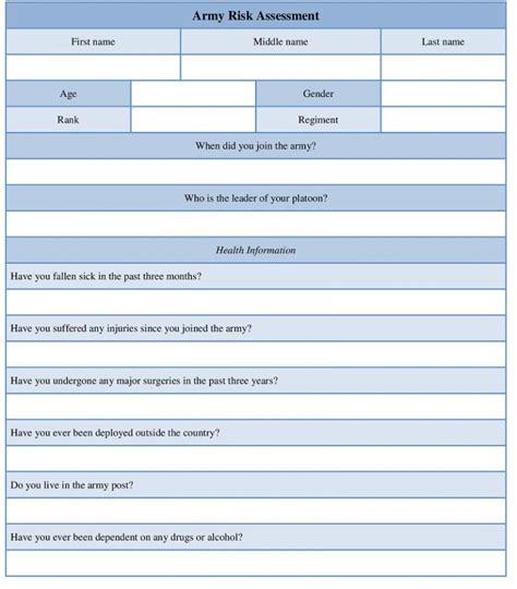 Army Risk Assessment Form Sample Example Word Template
