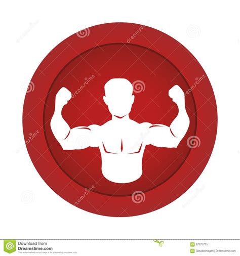 Red Circular Border Silhouette Half Body Muscle Man Stock Vector