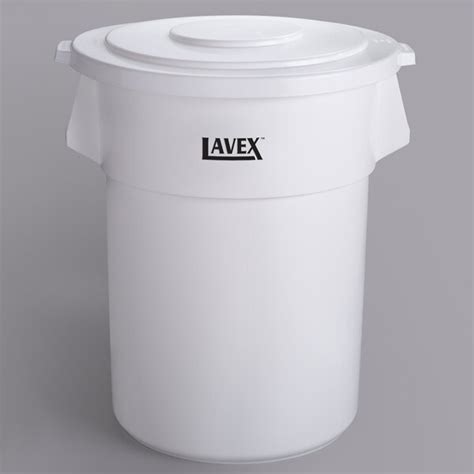 Lavex 55 Gallon White Round Commercial Trash Can And Lid