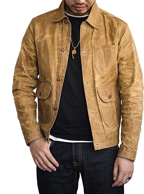 Maden Mens Waxed Canvas Cotton Trucker Jacket Unlined Fall Jacket