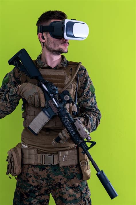 Soldier Virtual Reality Green Background Stock Image Image Of Reality