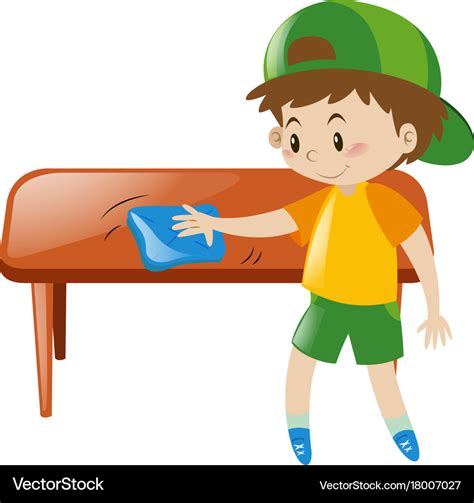 Little Boy Cleaning Table With Cloth Royalty Free Vector