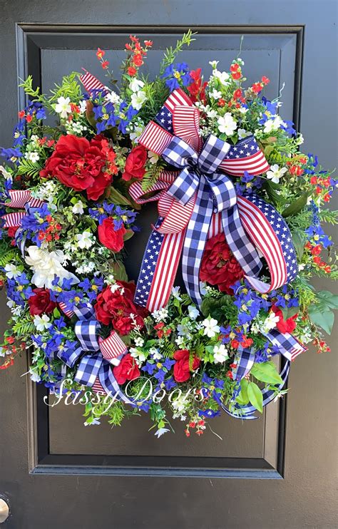 Americana Wreath Patriotic Wreath Sassy Doors Wreath July4th Wreath