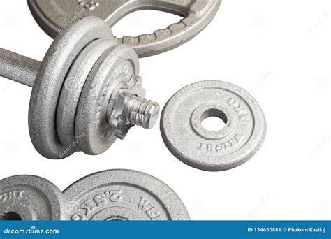 Dumbbell And Metal Weight Plates Stock Image Image Of Lifting
