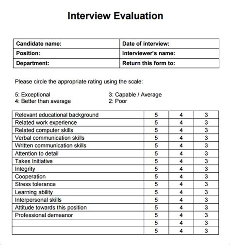 Sample Interview Evaluation 7 Documents In Pdf Word