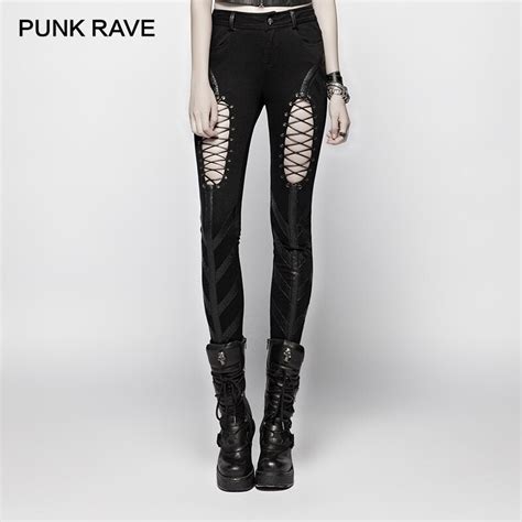 punk rave new punk rock style hollow out black pants gothic dark